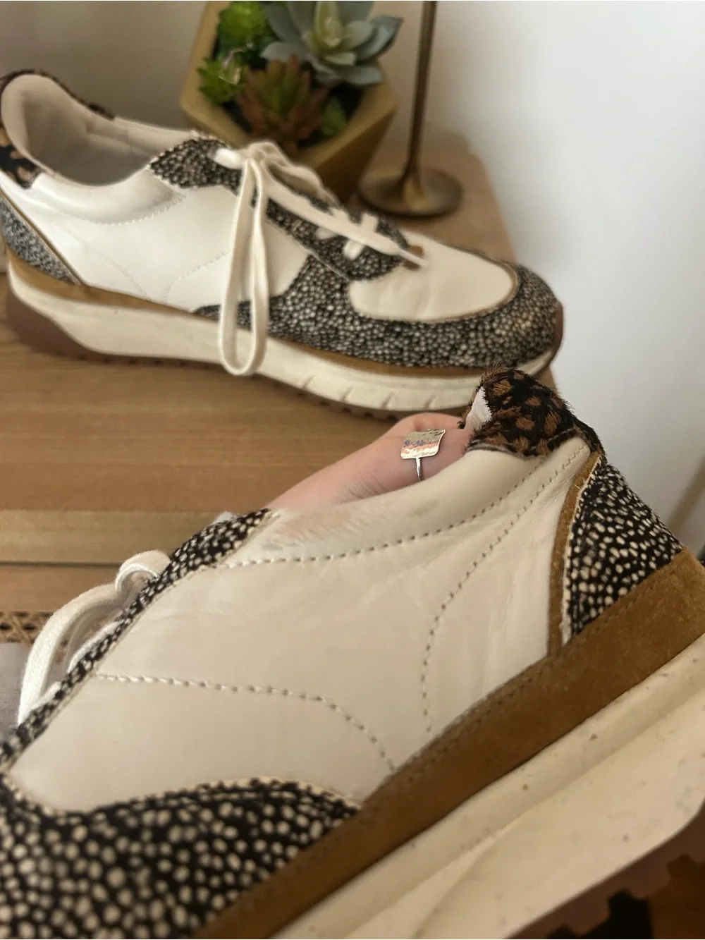 Madewell‎ Kickoff Trainer Sneakers Olive Grove Multi Leather Spots White Tan 9